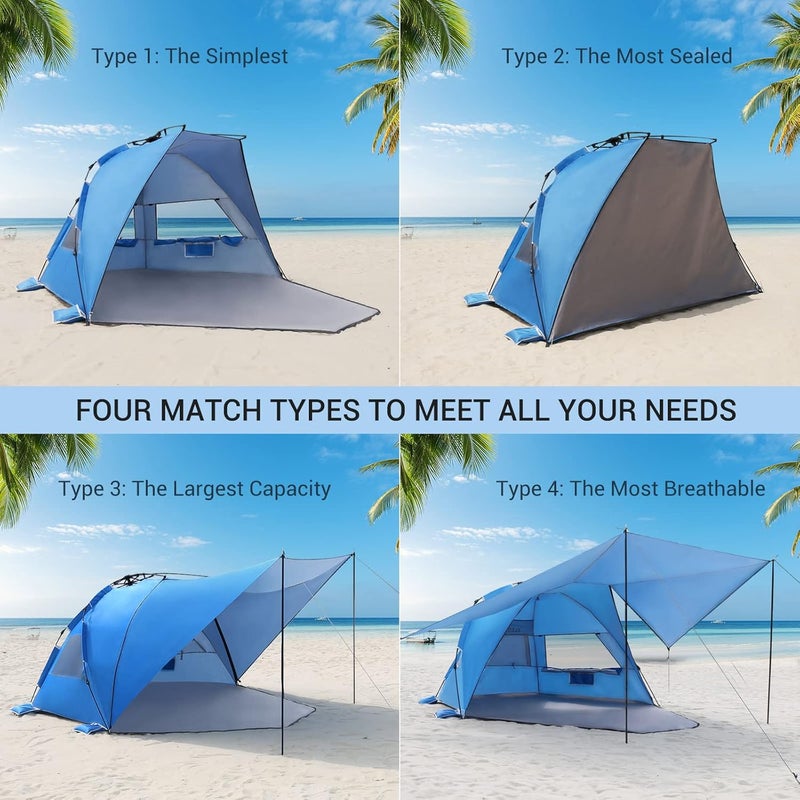 Elegear Beach Tent with Canopy, 1-Second Setup Pop Up Sun Shelter Shade, UPF 50+ UV Protection Silver-Coated Lightweight Portable Beach Cabana - Image 5